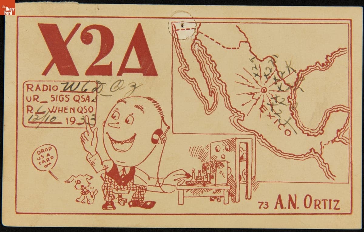 QSL Card from X2A (Alfonso Ortiz, Torreon, Mexico) to W6DQZ (Hamid Durmisevich, Los Angeles, California), December 10, 1933