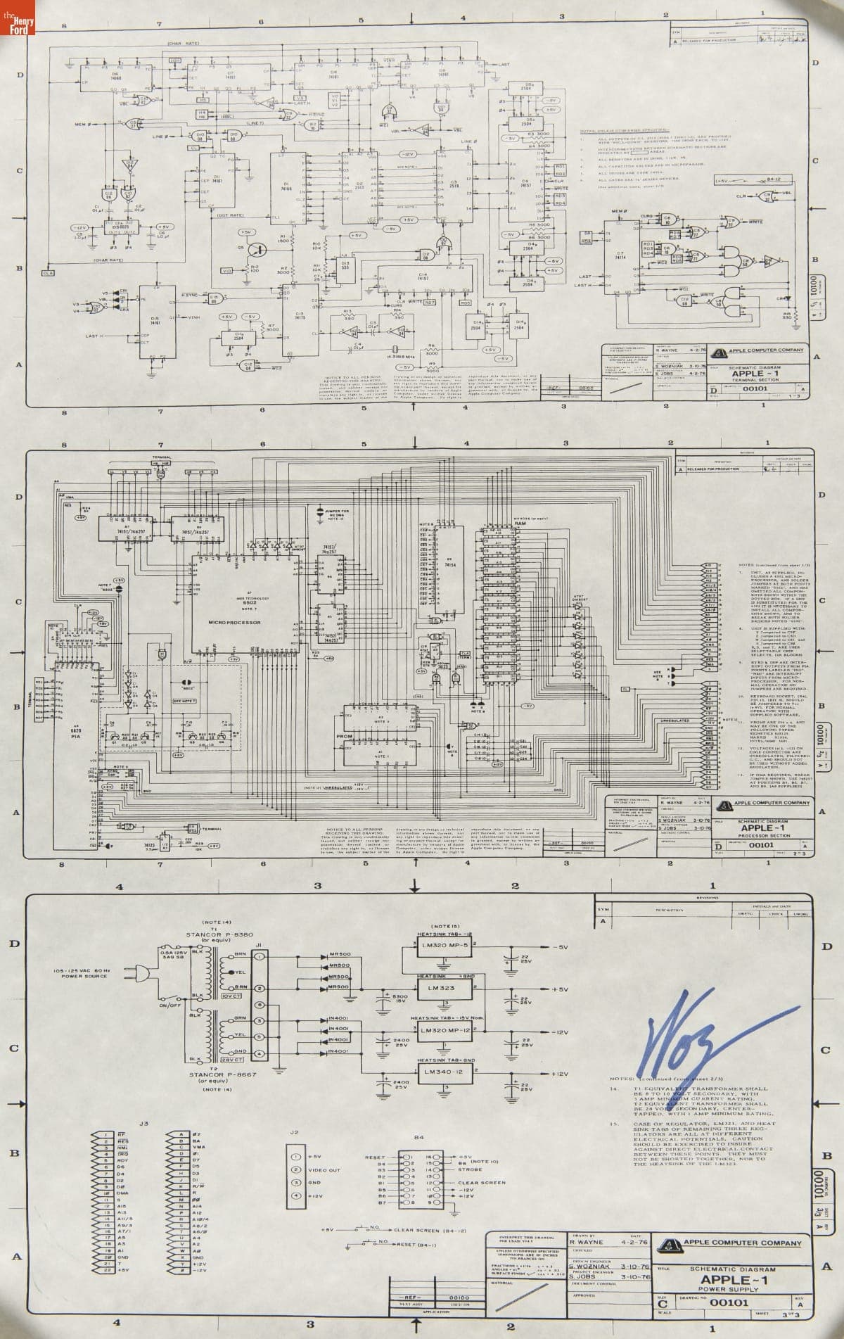 Apple 1 Schematic Diagram, March 10, 1976