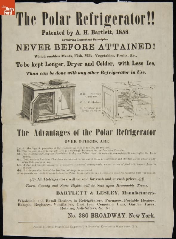 "The Polar Refrigerator!! Patented by A. H. Bartlett, 1858"