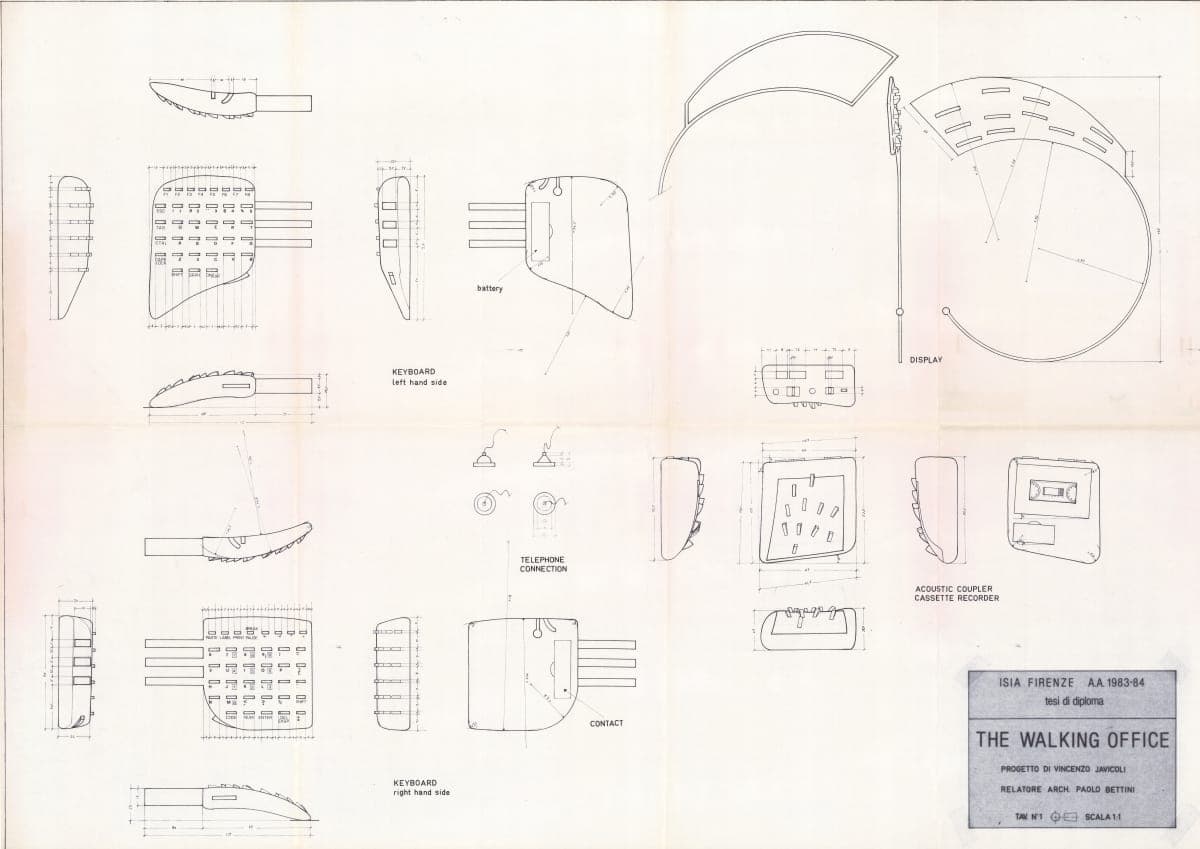 Walking Office Wearable Computer Conceptual Drawing, 1983