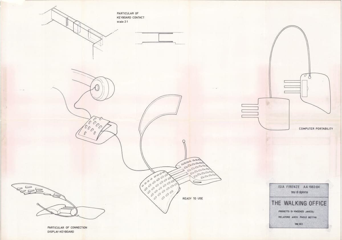 Walking Office Wearable Computer Conceptual Drawing, 1983