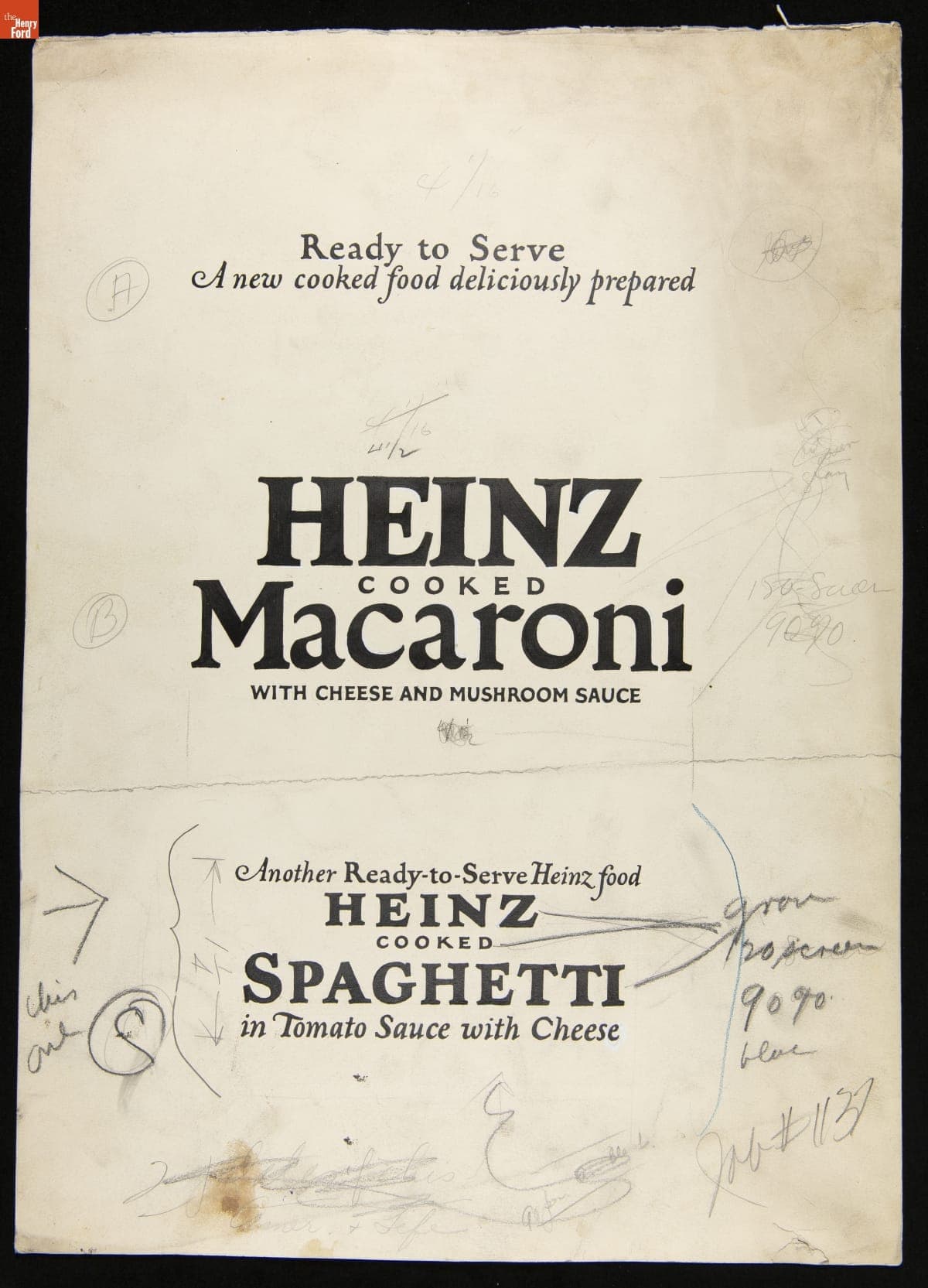 Advertising Layout for Heinz "Ready to Serve" Macaroni and Spaghetti, 1920-1930