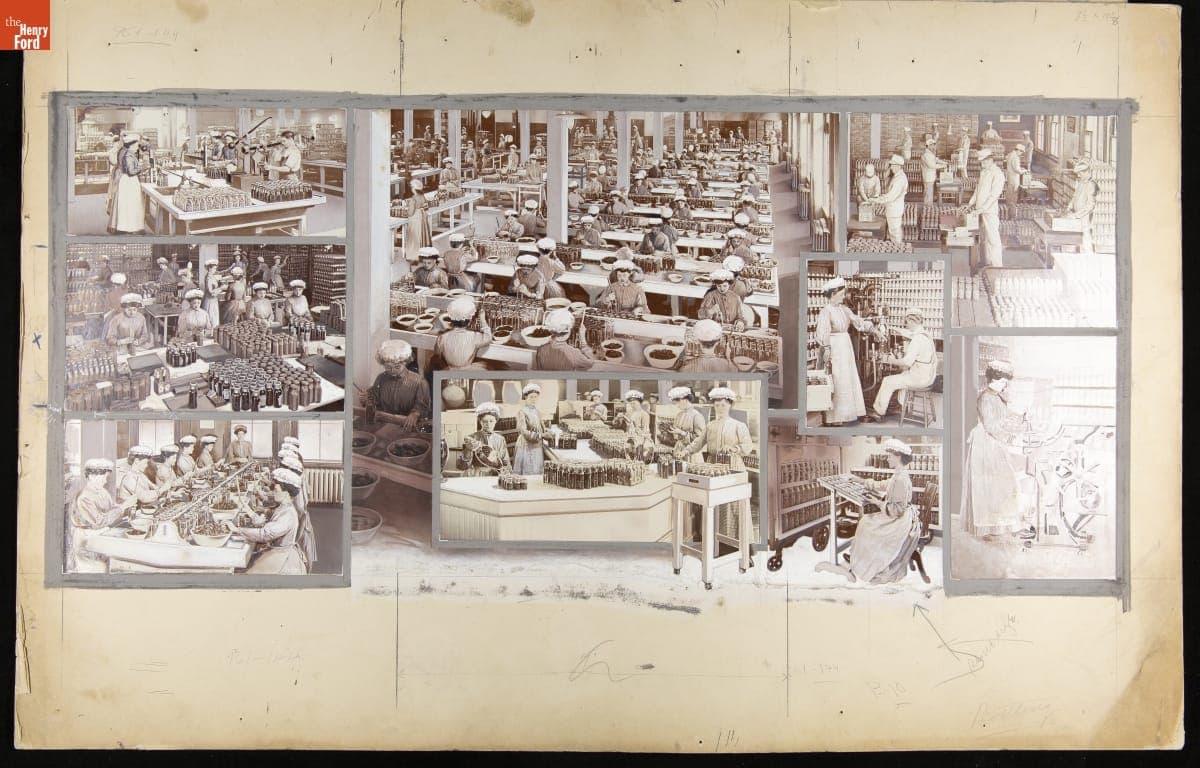 Photomontage Showing the Heinz Company Pickle Building Bottling Department, 1909-1912