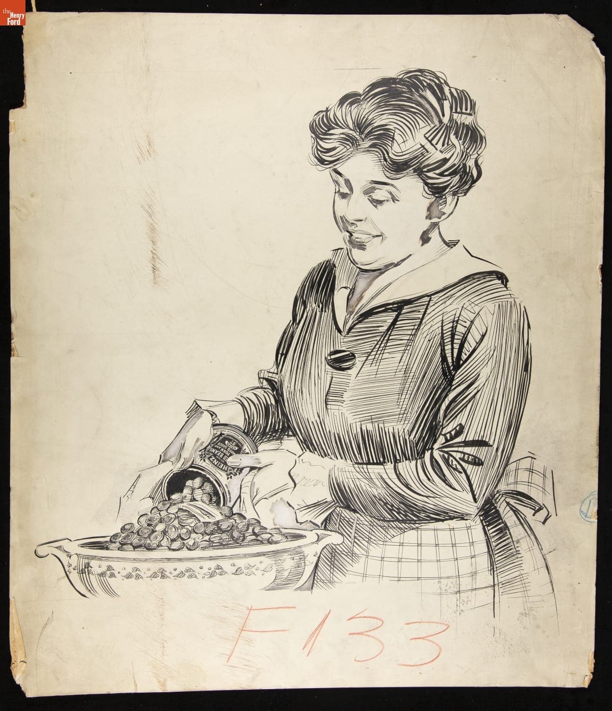 Advertising Layout Illustration of a Woman Preparing Heinz Baked Beans, circa 1925