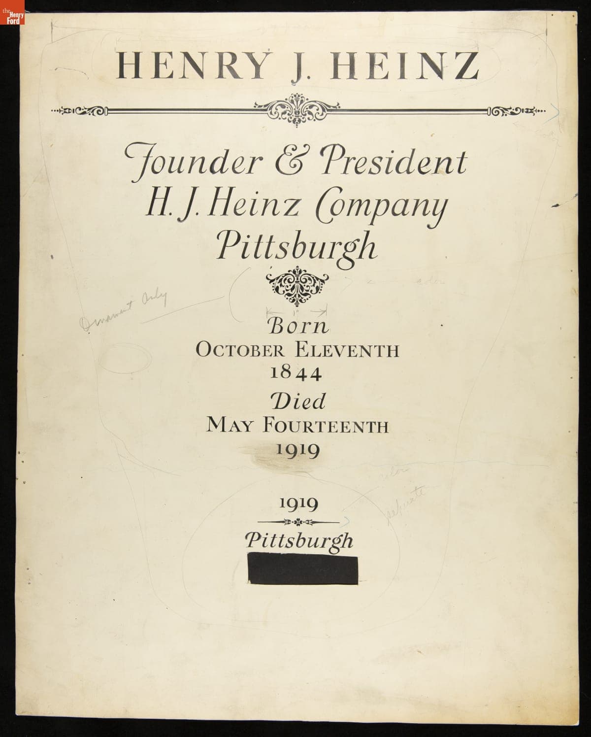 Design of a Memorial for H. J. Heinz, circa 1919