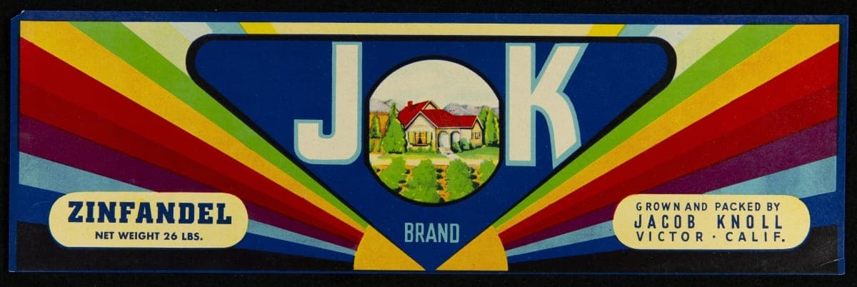 Crate Label, "J.K. Brand Zinfandel Grapes," circa 1940