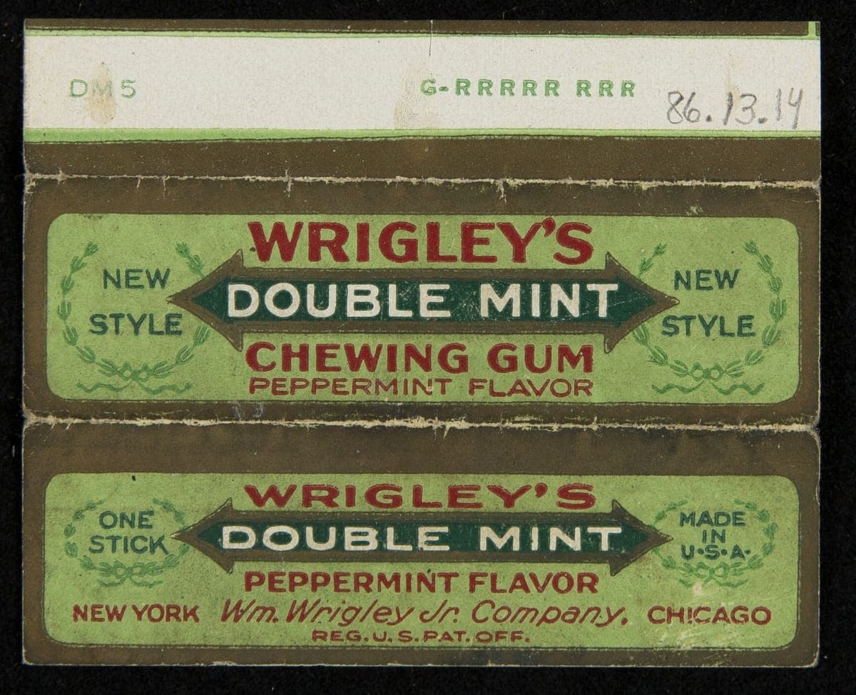 Wrapper, "Wrigley's Double Mint Peppermint Flavor Chewing Gum," 1910-1930