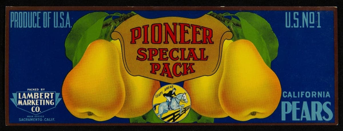 Crate Label, "Pioneer Special Pack Brand California Pears," 1940-1950