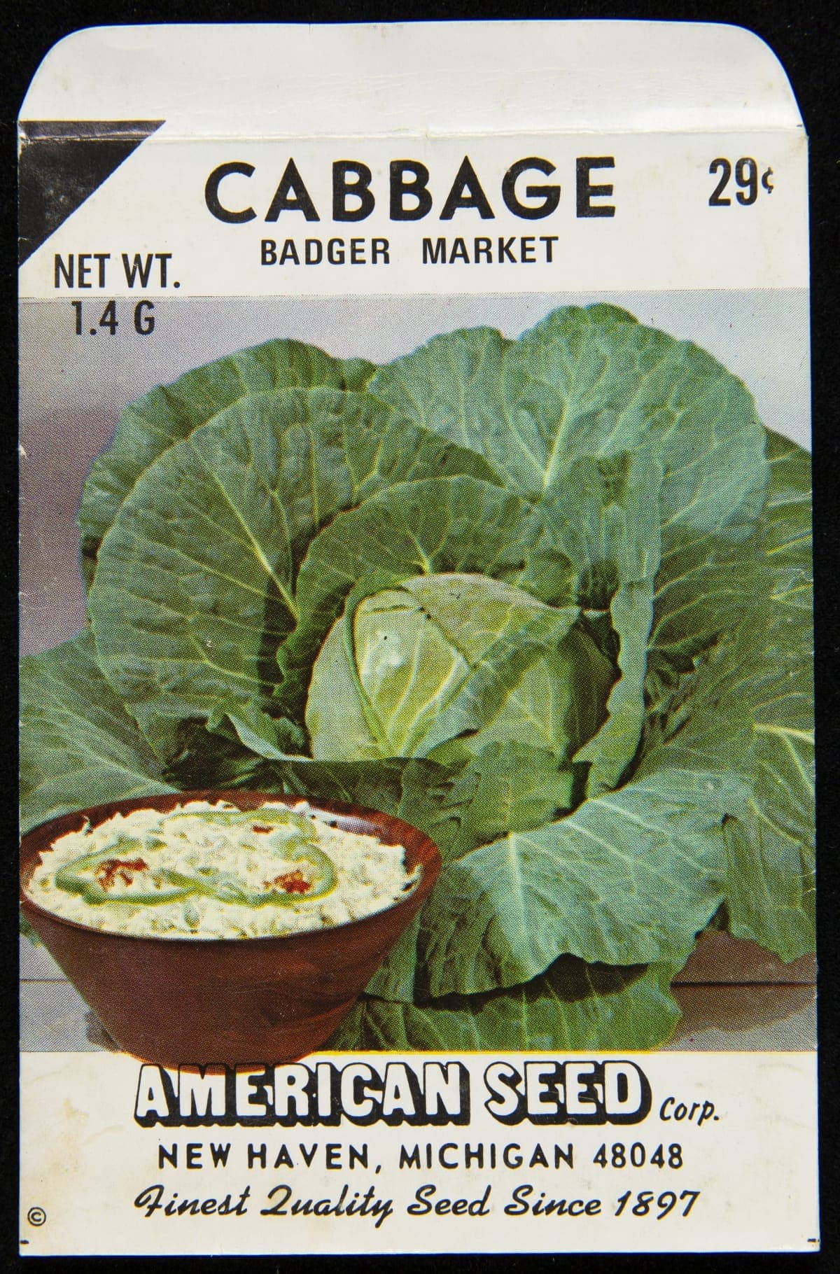 American Seed Corporation "Cabbage" Seed Packet, circa 1974