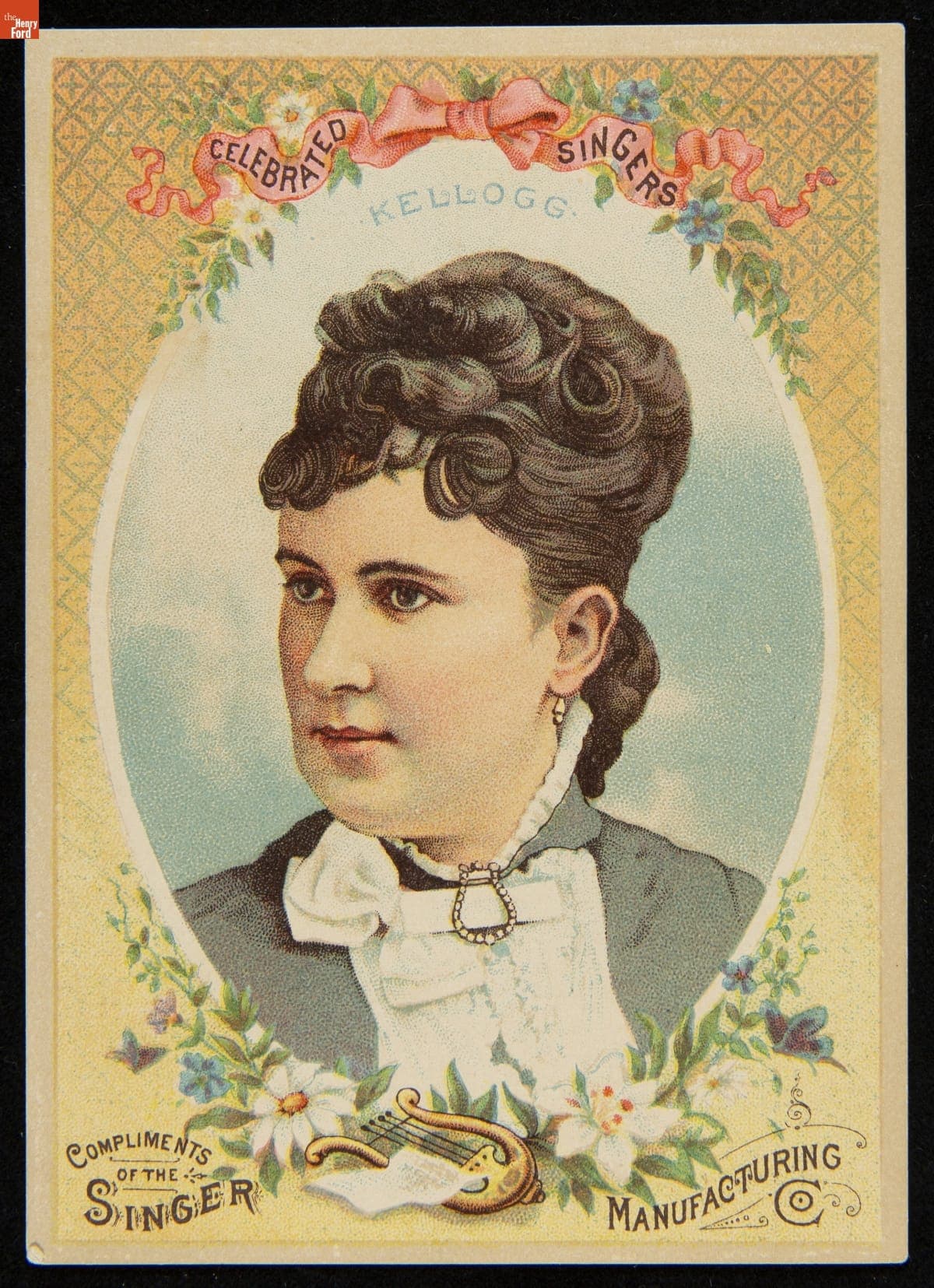 Trade Card for Singer Sewing Machines, Featuring Opera Singer Clara Louise Kellogg, 1880-1900