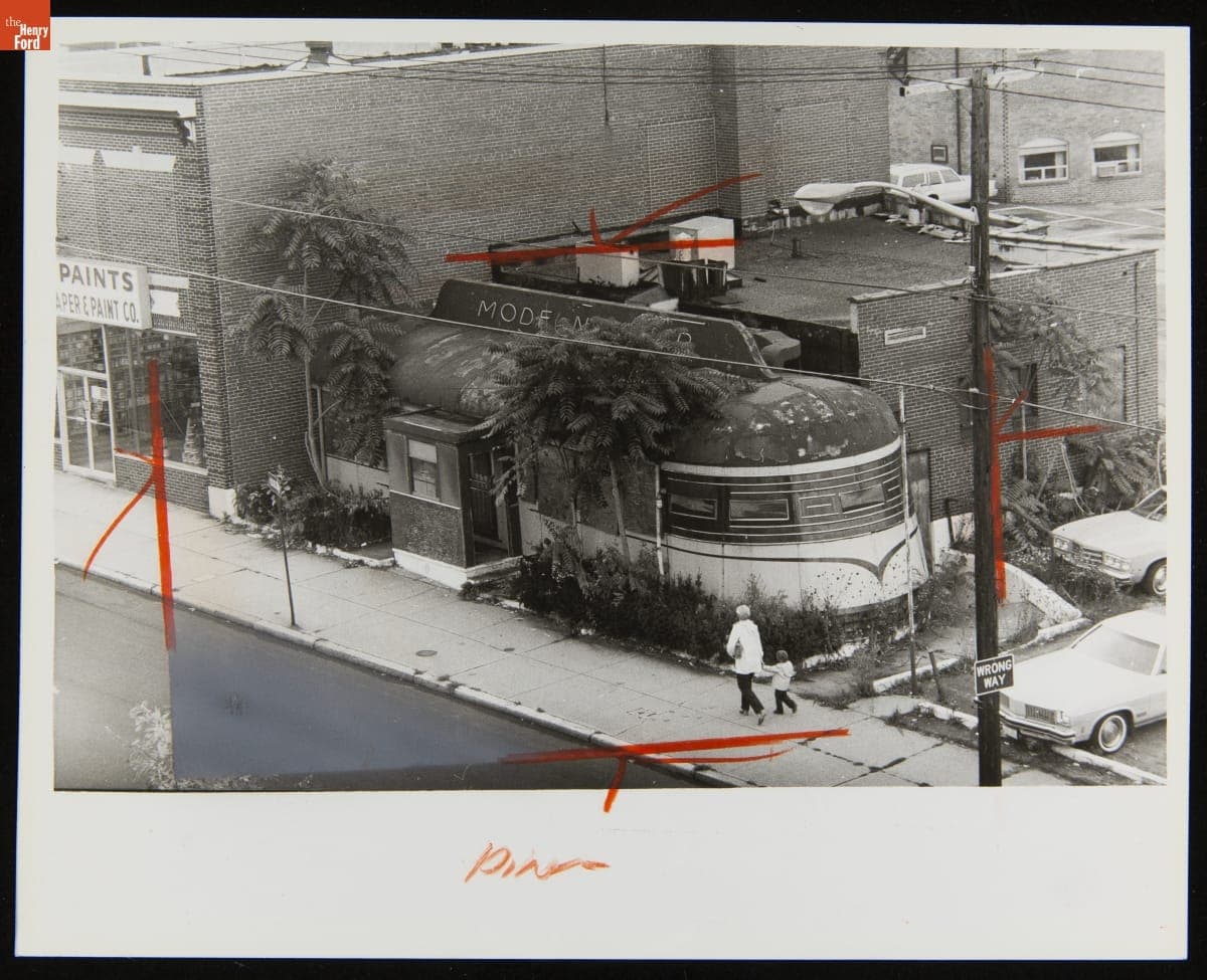 Modern Diner For Sale before Moving from Dexter Street to East Avenue, Pawtucket, Rhode Island, October 9, 1982