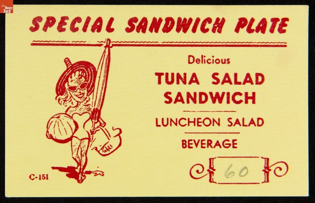 Menu-Insert Card, "Special Sandwich Plate - Delicious Tuna Salad Sandwich," 1950-1970