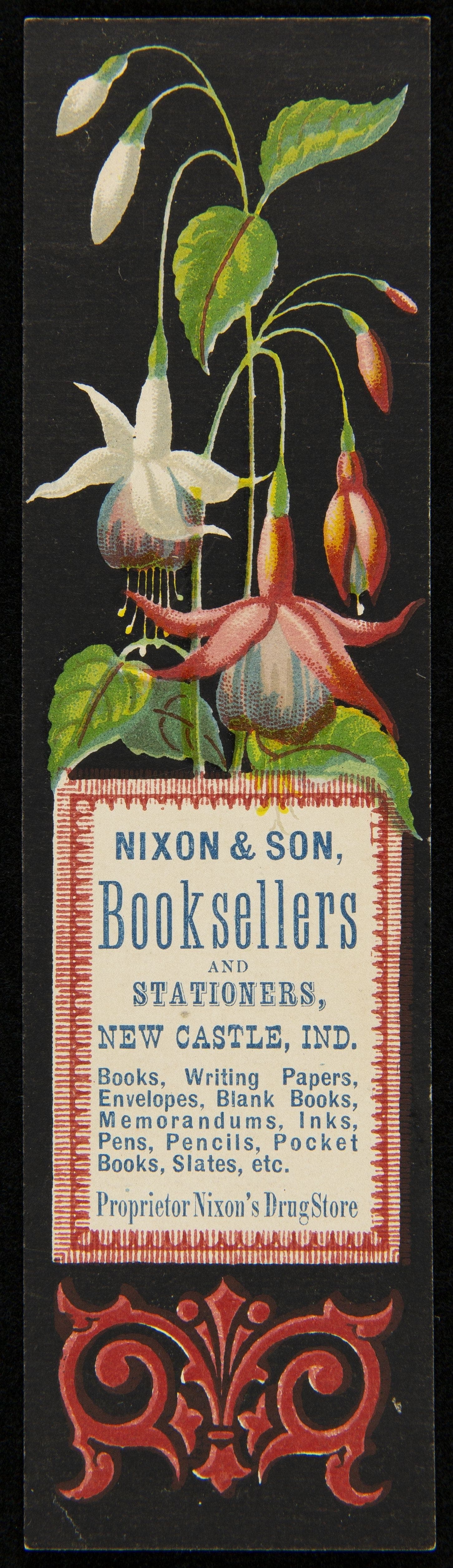 Trade Card for Nixon & Son's Booksellers and Stationers, 1880-1900