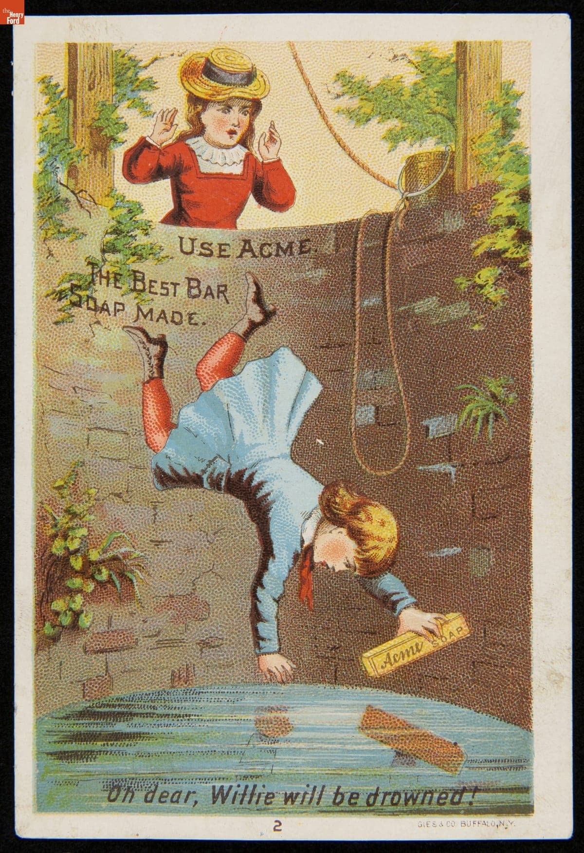 Trade Card for Lautz Bros. & Company's Acme Towel Soap, "Oh dear, Willie will be drowned!," circa 1885