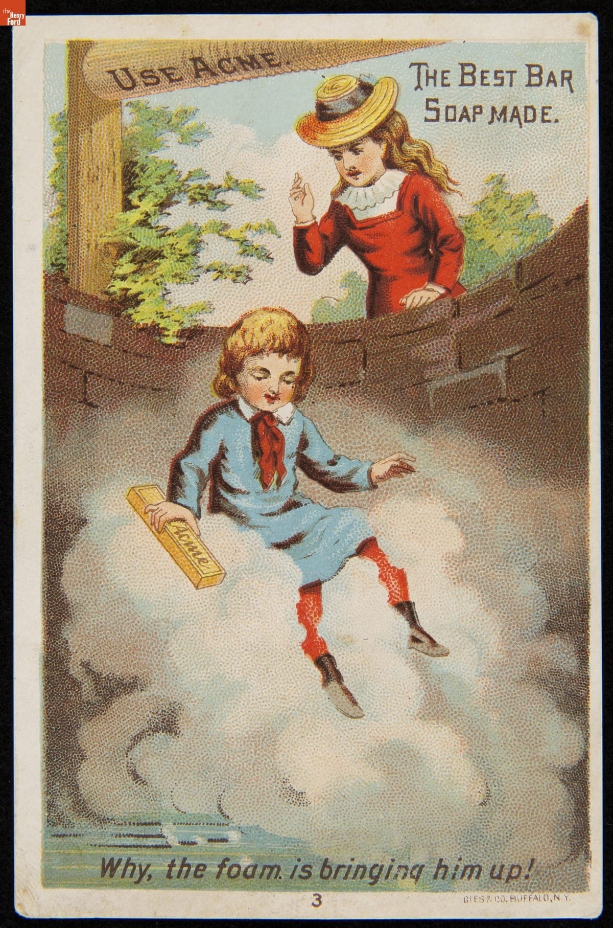 Trade Card for Lautz Bros. & Company's Acme Towel Soap, "Why, the Foam is bringing him up!," circa 1885