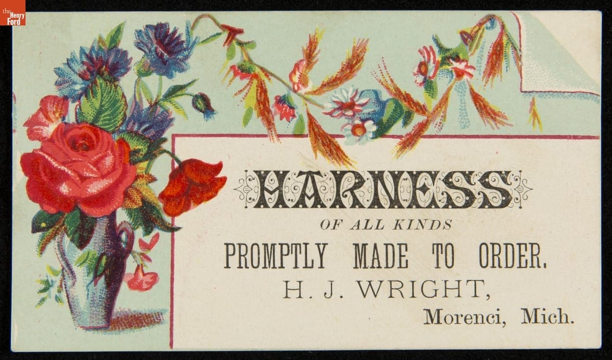Trade Card for H.J. Wright's Harnesses, 1880-1890
