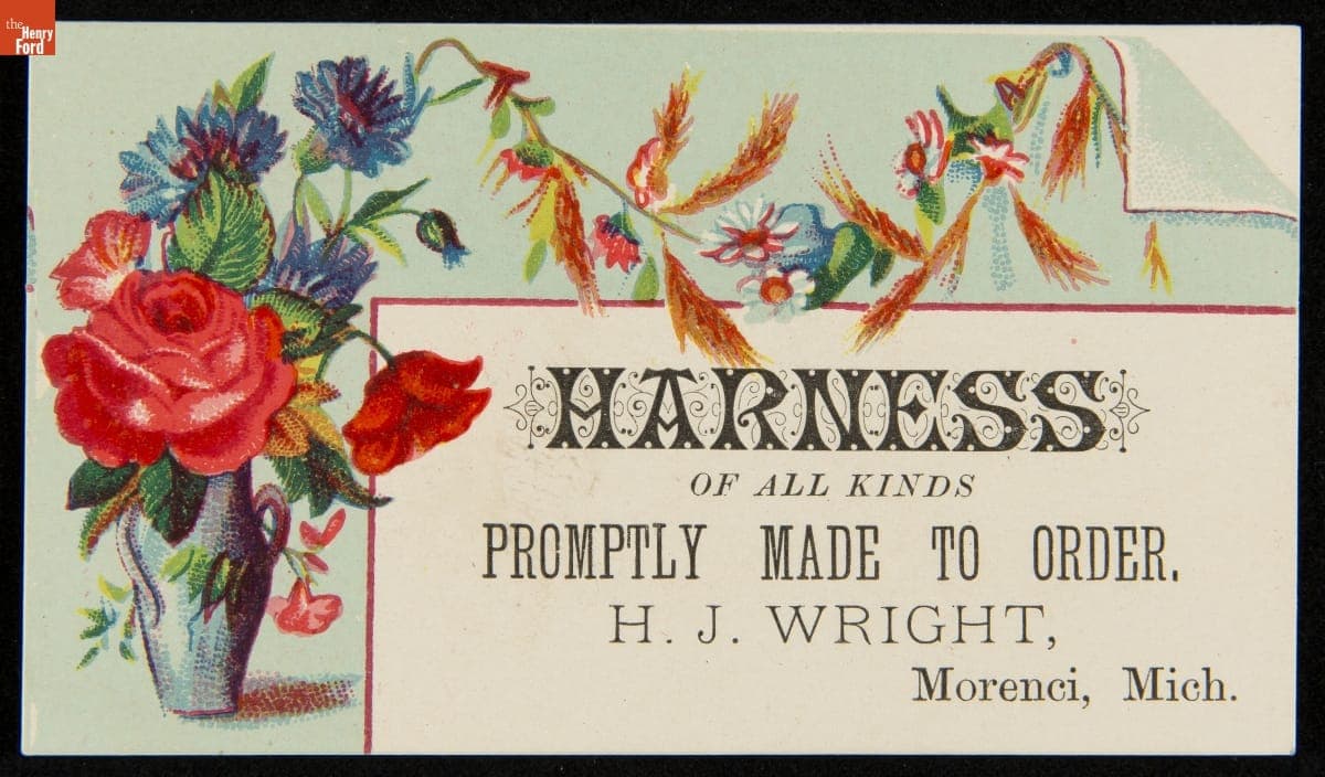 Trade Card for H.J. Wright's Harnesses, 1880-1890