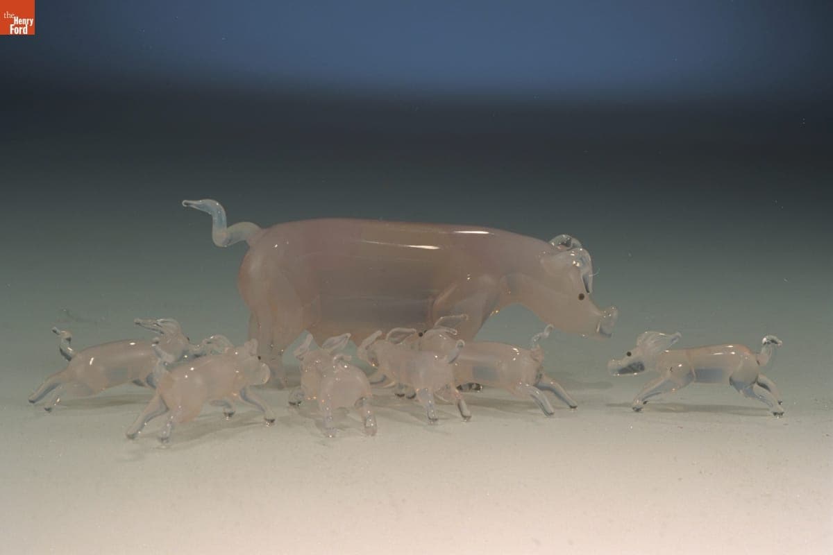 Miniature Glass Figures, Sow with Piglets, 1955-1985