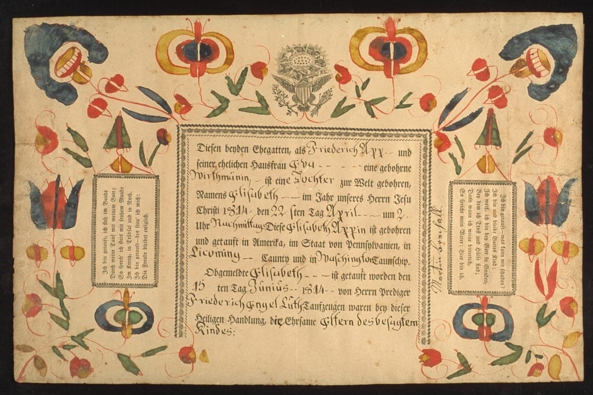 Birth and Baptismal Certificate for Elizabeth App, 1814