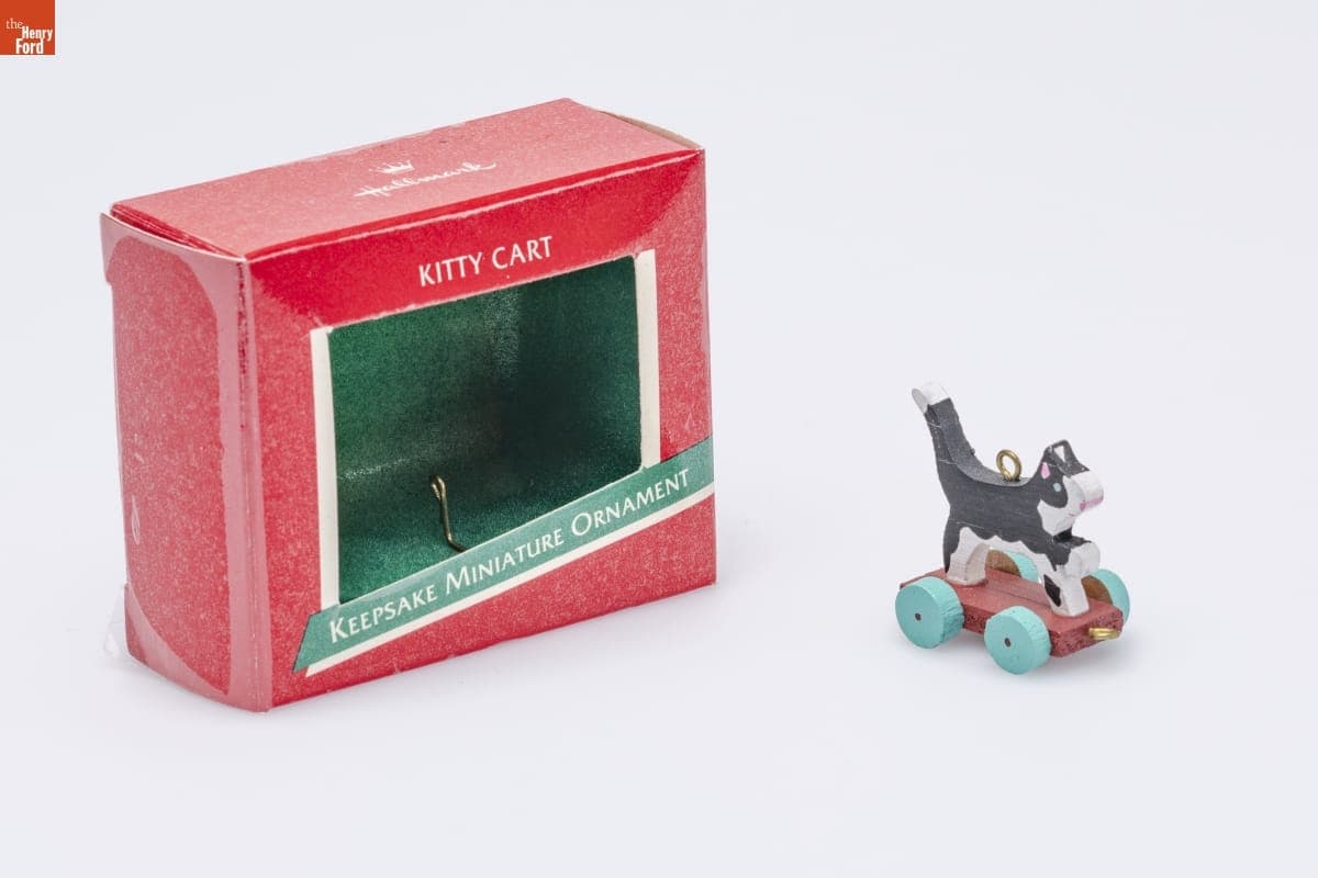 Hallmark "Kitty Cart" Miniature Christmas Ornament, 1989