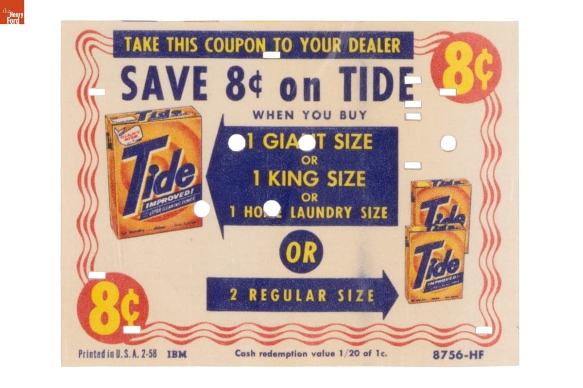 Procter & Gamble Product Coupon, "Save 8c on Tide," 1958