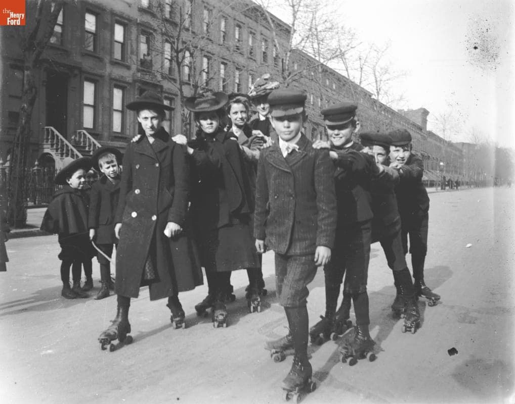 Children Roller Skating on Street, 1890-1900