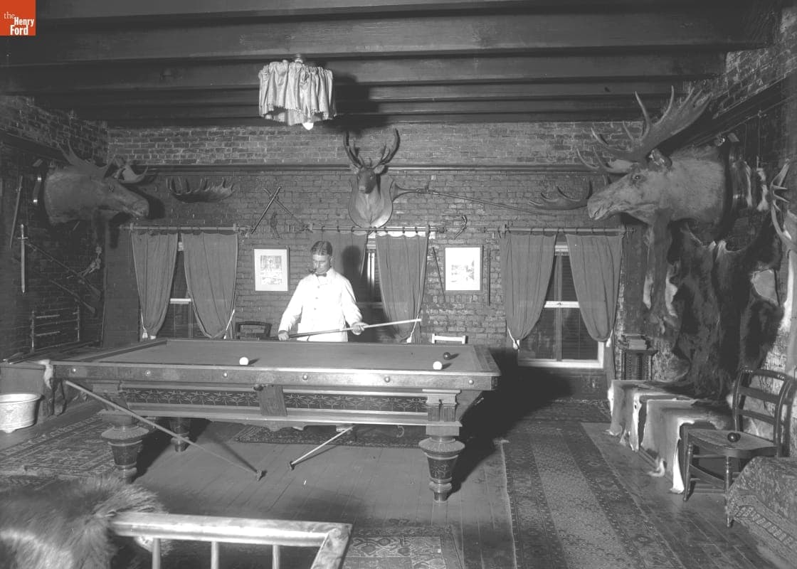 Interior, Benj. Van Nostrand's, Pool Game, circa 1900