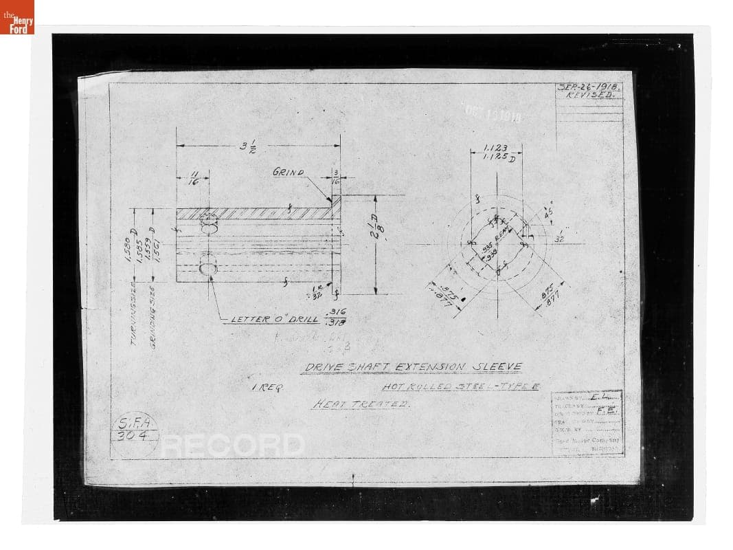 Drawing, "Drive Shaft Extension Sleeve," Ford Model T Ambulance, October 16, 1918