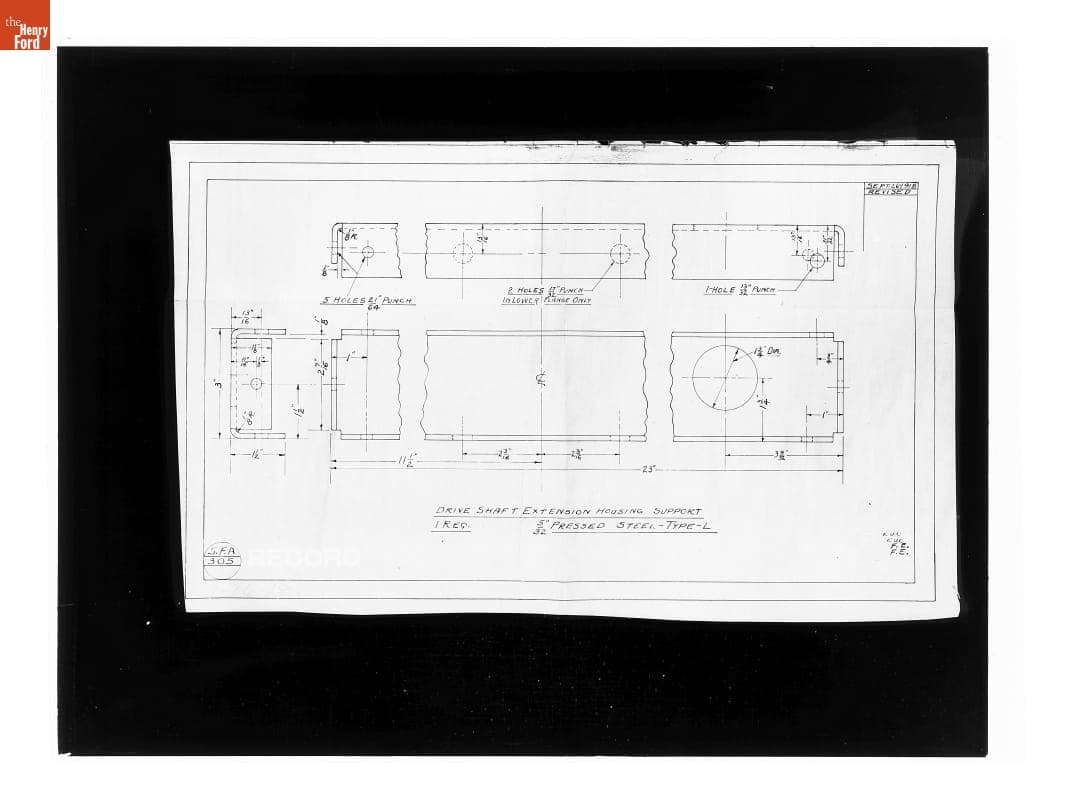Drawing, "Drive Shaft Extension Housing Support," Ford Model T Ambulance, September 26, 1918