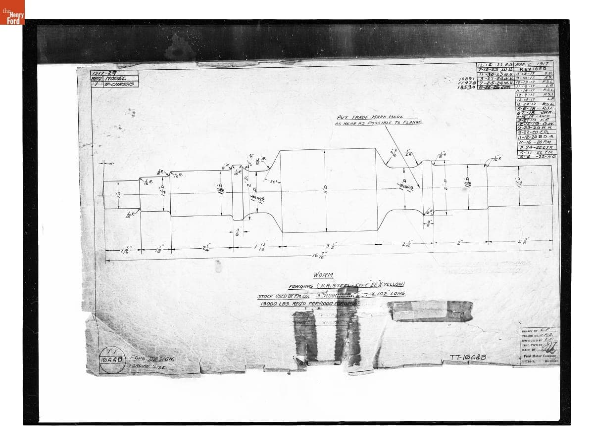 Drawing, "Worm," Forging Size, Ford Model TT Truck, August 26, 1926