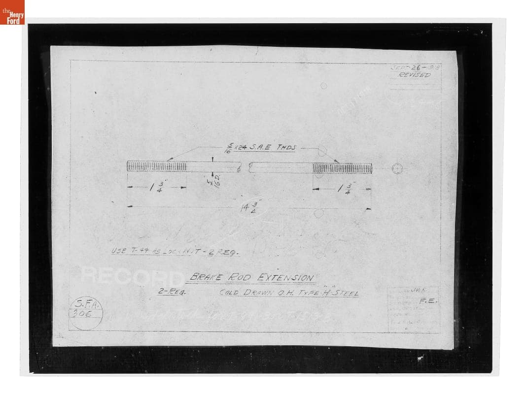 Drawing, "Brake Rod Extension," Ford Model T Ambulance, September 26, 1918