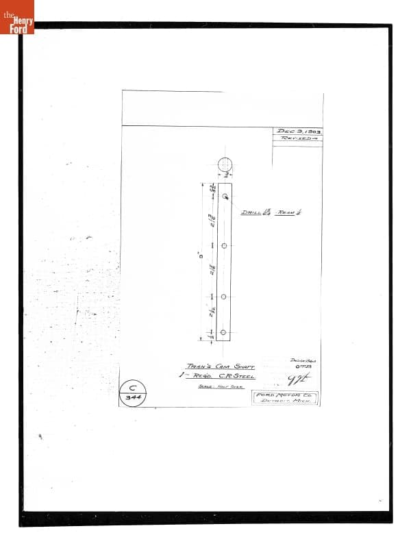 Drawing, "Tran's Cam Shaft," Ford Model C, December 9, 1903