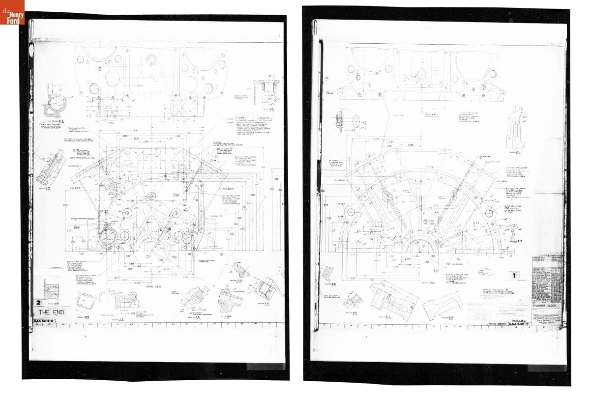 Drawing, "Cylinder Block, Sheet 1," Ford GAA Engine for M4A3 Medium Tank (M4 Sherman), June 16, 1953