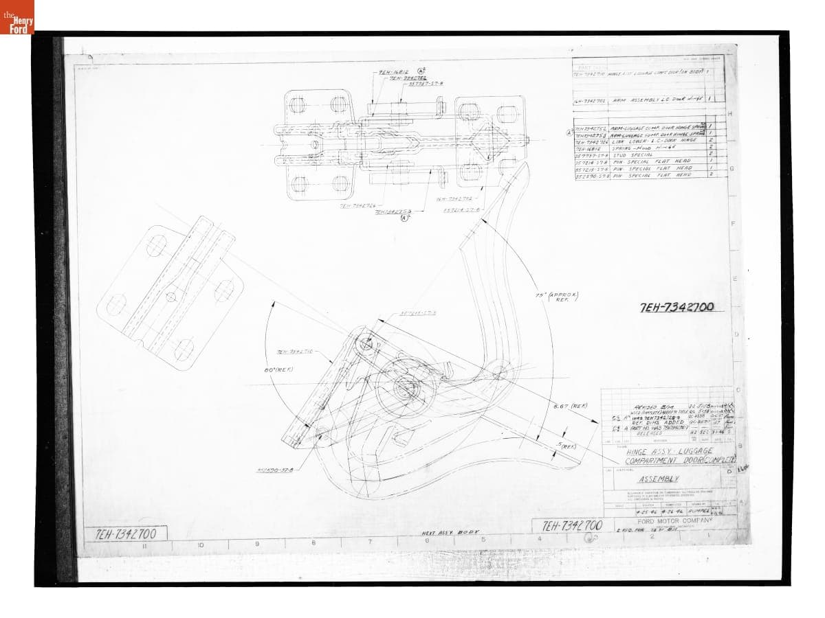 Drawing, "Hinge Ass'y - Luggage Compartment Door (Complete)," Ford/Lincoln Automobile, October 13, 1948