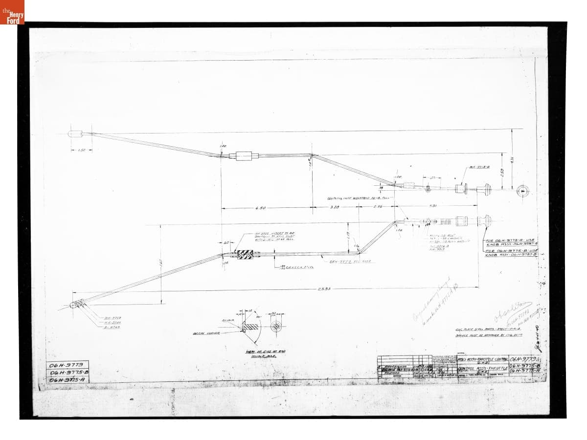 Drawing, "Rod Ass'y. - Throttle Control" and "Control Ass'y. - Throttle," Lincoln Automobile, August 10, 1939