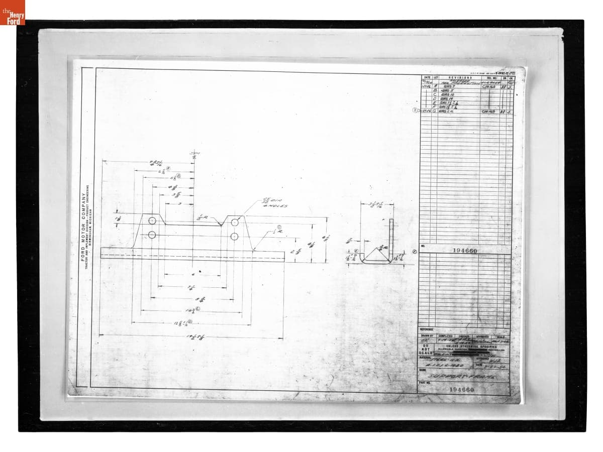 Drawing, "Support - Frame," Attachment for Ford Tractor, January 27, 1956