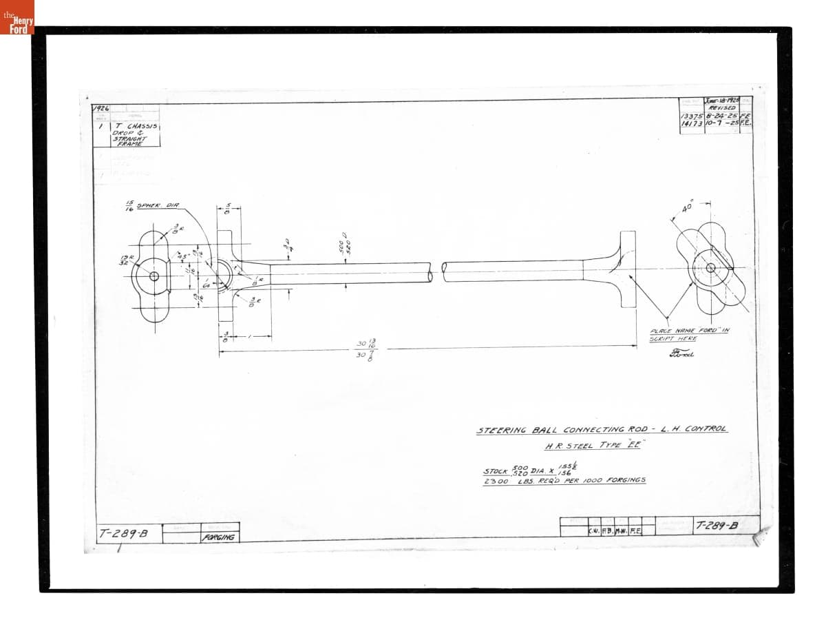 Drawing, "Steering Ball Connecting Rod," Forging Size, Ford Model T, October 7, 1925