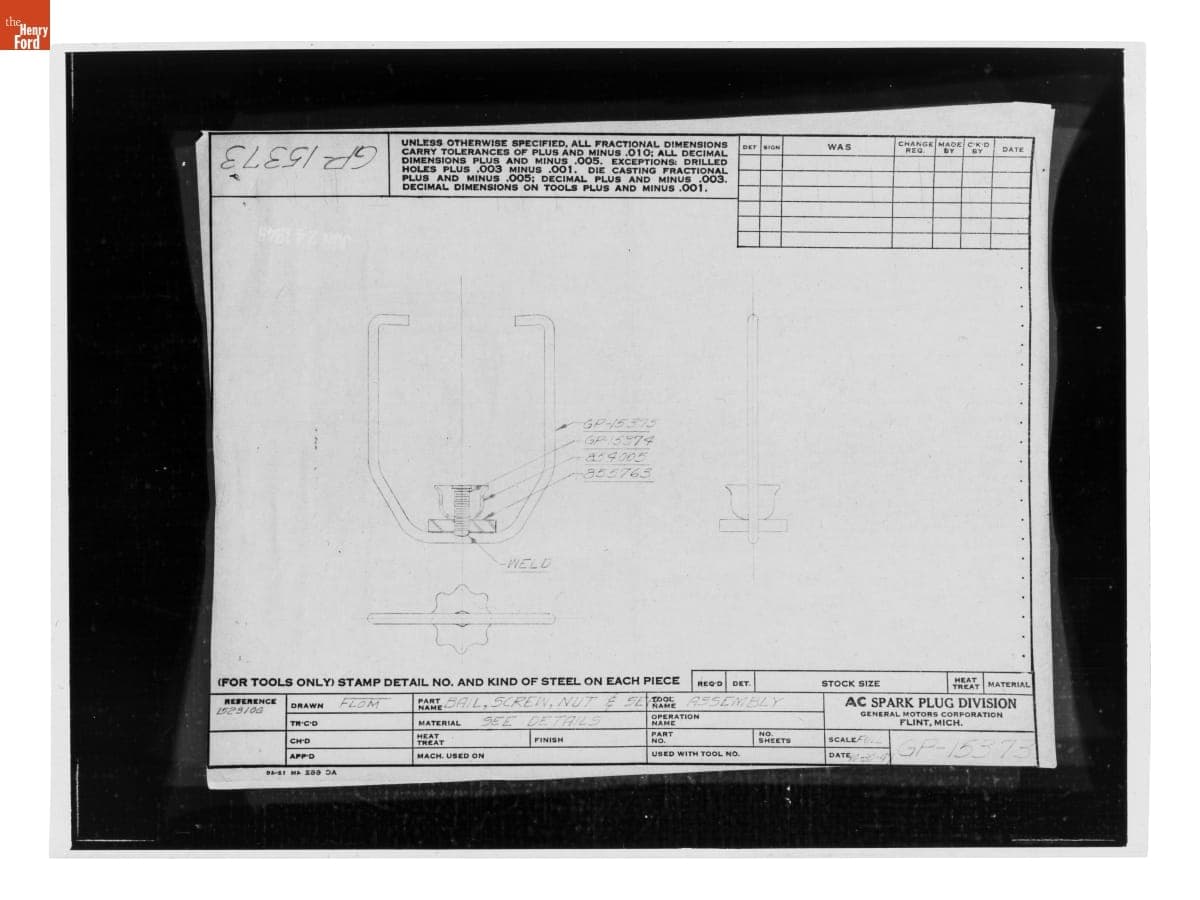 Drawing, "Bail, Screw, Nut & Seat Assembly," Ford GP, October 30, 1947