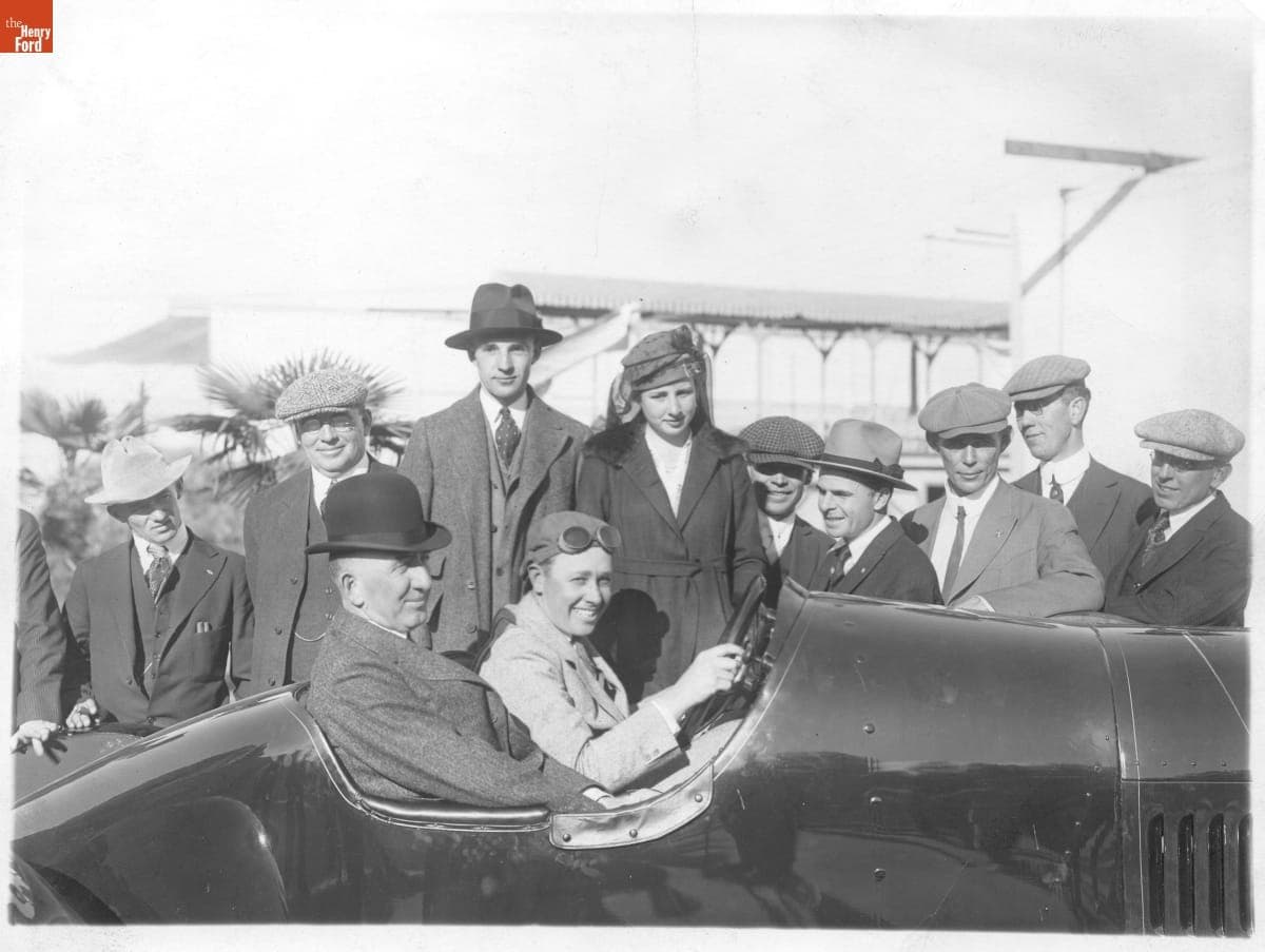 Edsel and Eleanor Ford Meet Racer Ralph Mulford While Visiting Universal City, California, November 1916