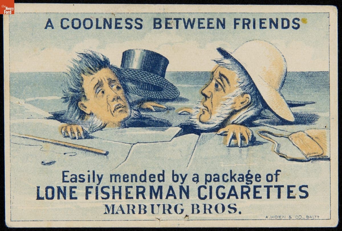 Trade Card for Lone Fisherman Cigarettes, Marburg Bros., 1865-1891