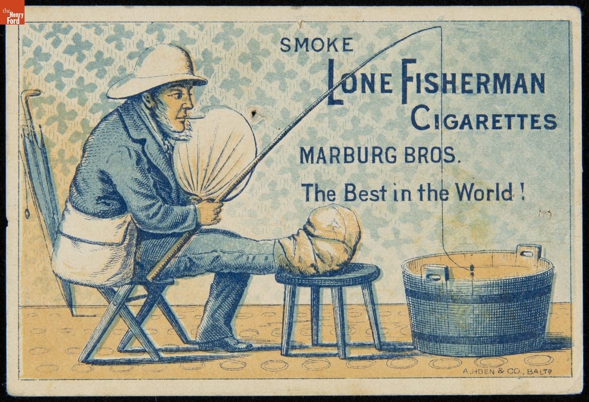 Trade Card for Lone Fisherman Cigarettes, Marburg Bros., 1865-1891