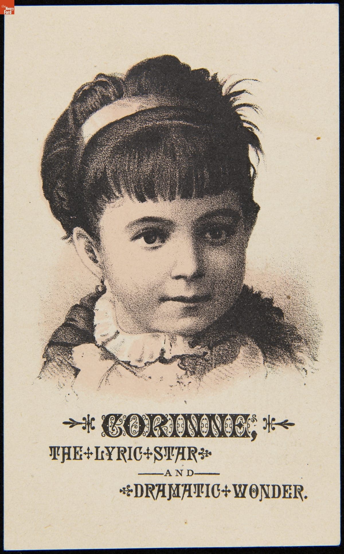 Trade Card for the Westfield Music Hall Featuring "Corinne, The Lyric Star and Dramatic Wonder," May 12, 1883