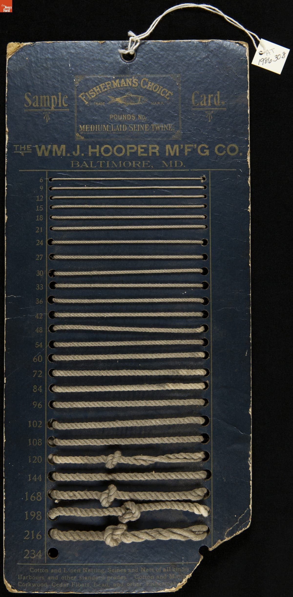 Fisherman's Choice Net Sample Card, Wm. J. Hooper Manufacturing Co., 1850-1900