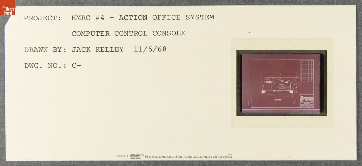 Technical Drawing, "Action Office System Computer Control Console," November 5, 1968
