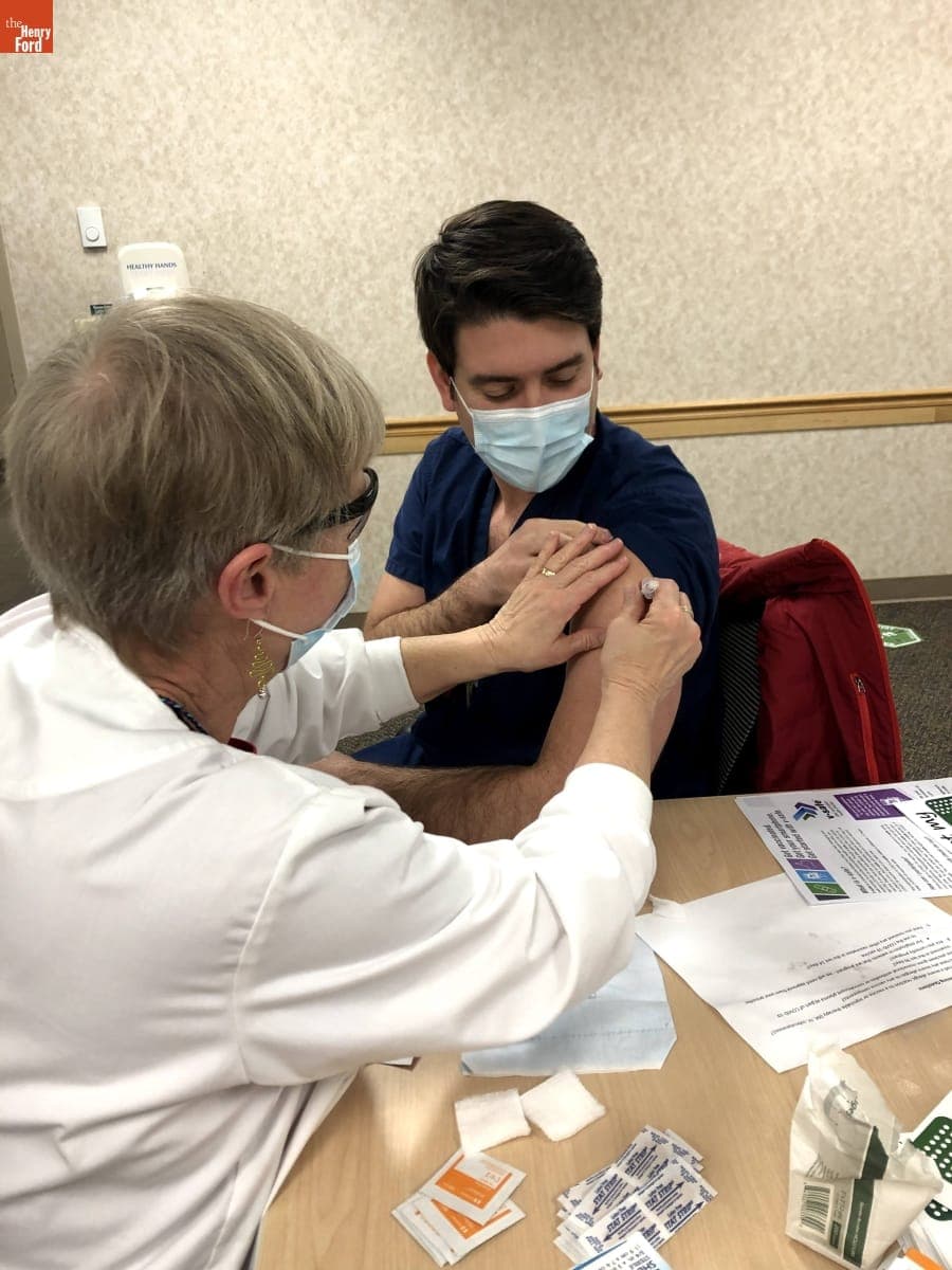 Zach White Receiving His First COVID-19 Vaccination, December 23, 2020