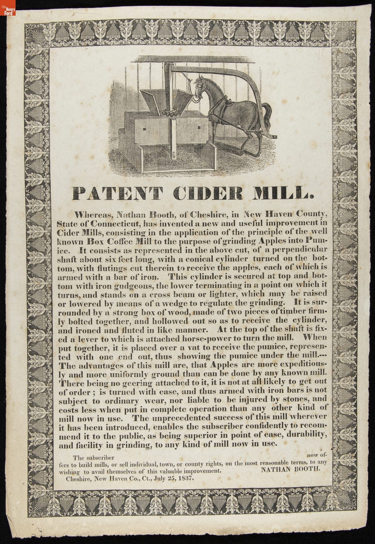 Patent Cider Mill, 1837