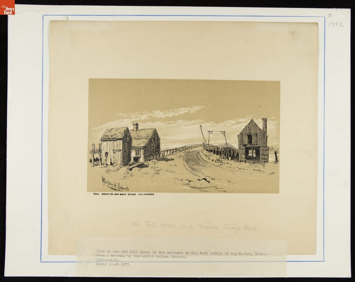View of the Old Toll House at the Entrance to Hog Neck Bridge at Sag Harbor, New York, circa 1870