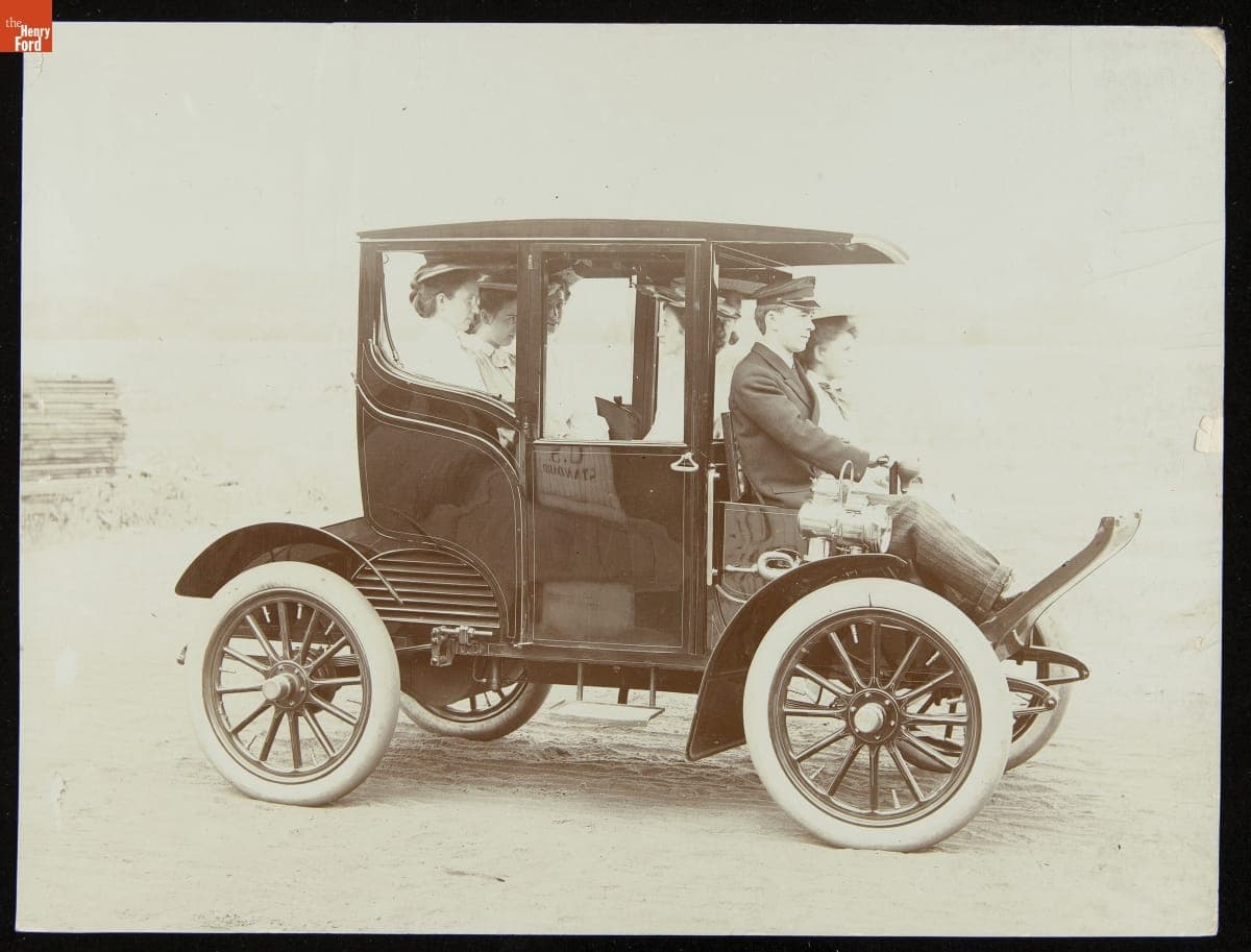 Passengers Being Driven in an Adams-Farwell Taxicab, circa 1905