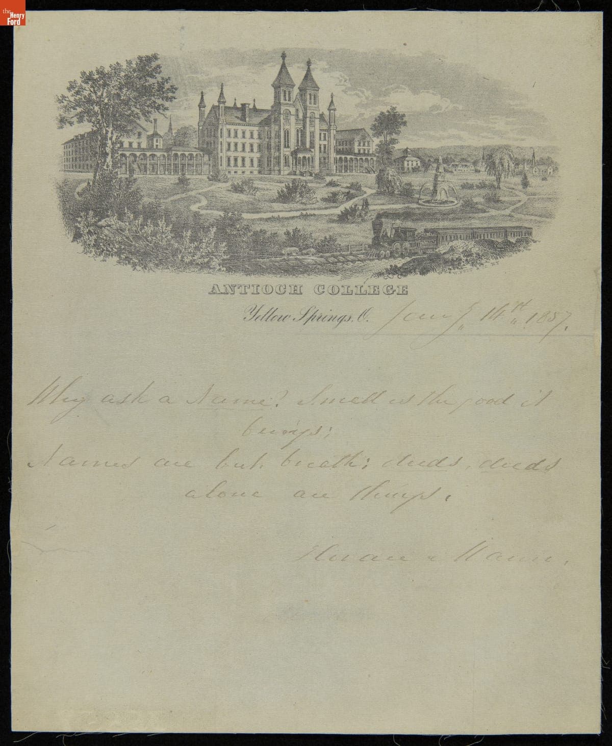 Letter from Horace Mann in Response to a Request for an Autograph, January 14, 1857