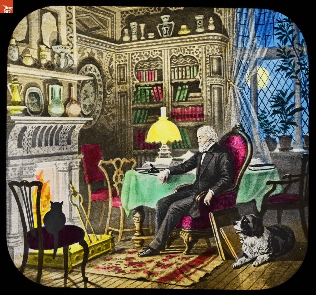 Lantern Slide, Maud Muller Series, "Alas for the Maiden, Alas for the Judge, for Rich Repiner and Household Drudge," 1894